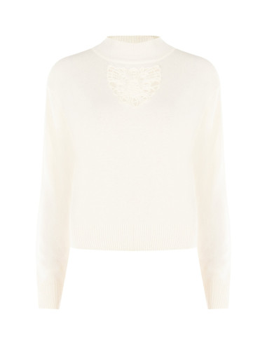 Rinascimento: A lightweight jumper in a viscose and wool blend with a crochet insert at the front