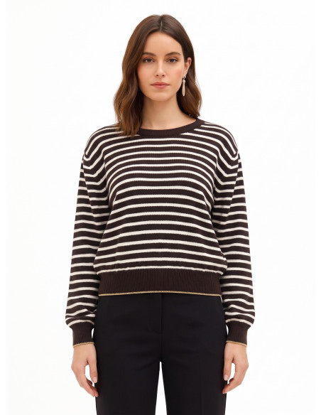 Striped jumper in a viscose and wool blend with lurex on the hems – Rinascimento