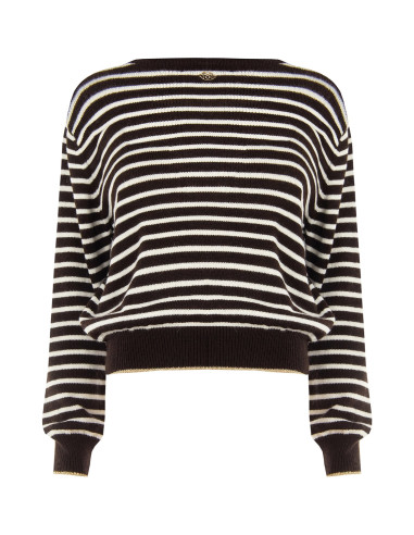Striped jumper in a viscose and wool blend with lurex on the hems – Rinascimento
