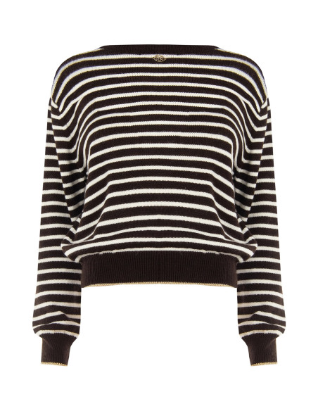Striped jumper in a viscose and wool blend with lurex on the hems – Rinascimento
