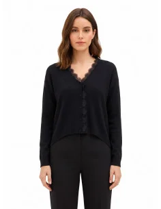 Cardigan fin oversize en laine, col en V et détail en dentelle Rinascimento