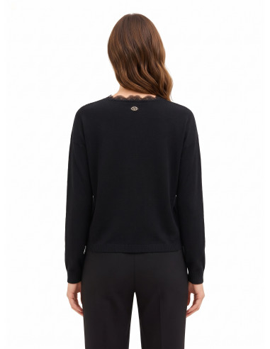 Maglione Cardigan Sottile Over In Lana Con Scollo A V E Dettaglio In Pizzo Rinascimento