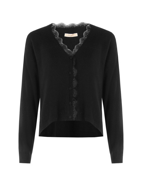 Oversized, Slim-Fit Wool Cardigan with V-Neck and Rinascimento Lace Detail