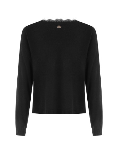 Cardigan fin oversize en laine, col en V et détail en dentelle Rinascimento