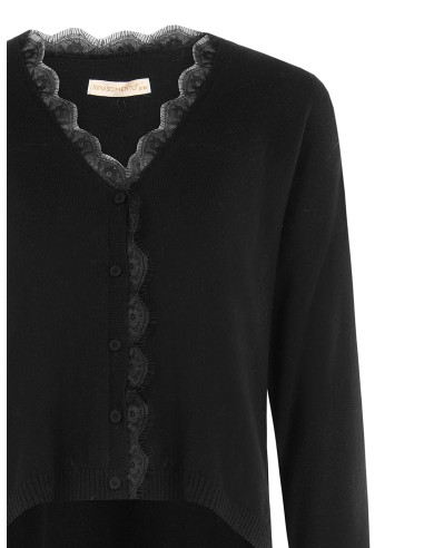 Maglione Cardigan Sottile Over In Lana Con Scollo A V E Dettaglio In Pizzo Rinascimento