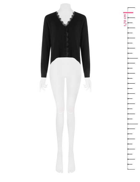 Cardigan fin oversize en laine, col en V et détail en dentelle Rinascimento