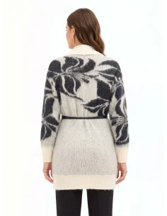 Cardigan en mélange de mohair et de lurex, avec un grand motif floral et une longue ceinture en simili-cuir « Rinascimento » 2
