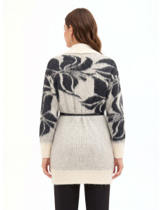 Mohair and Lurex Blend Cardigan with a Large Floral Pattern and a Long Faux Leather Belt by Rinascimento 2