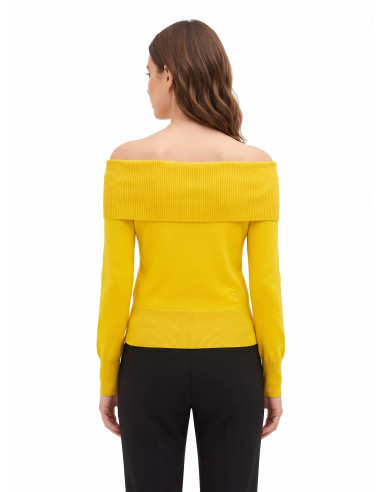 Off-the-shoulder jumper with embroidered ‘Rr’ logo – Rinascimento
