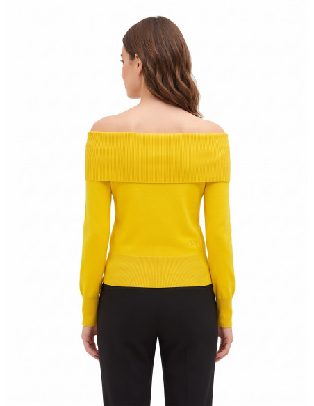 Off-the-shoulder jumper with embroidered ‘Rr’ logo – Rinascimento