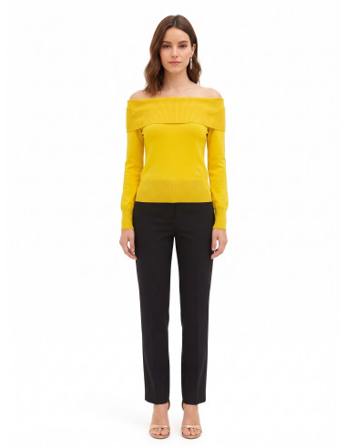 Off-the-shoulder jumper with embroidered ‘Rr’ logo – Rinascimento
