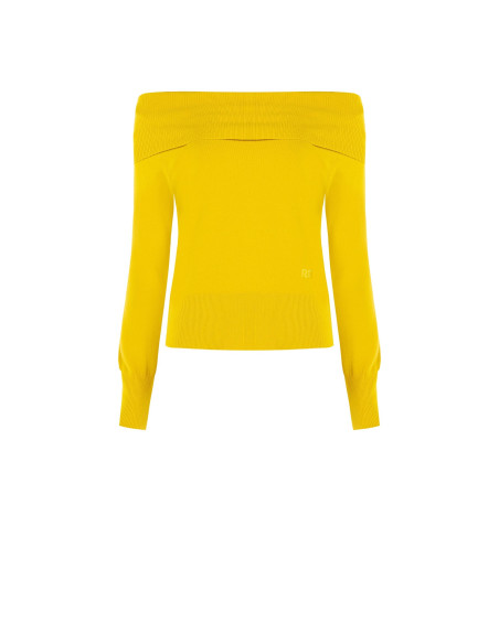Off-the-shoulder jumper with embroidered ‘Rr’ logo – Rinascimento