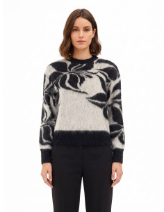 Pull en mélange de mohair et de lurex, avec un grand motif floral de style Rinascimento
