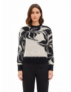 Pull en mélange de mohair et de lurex, avec un grand motif floral de style Rinascimento