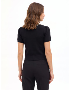 Structured top with fine ribbing in a viscose blend, featuring Rinascimento-style rhinestone fringing 2