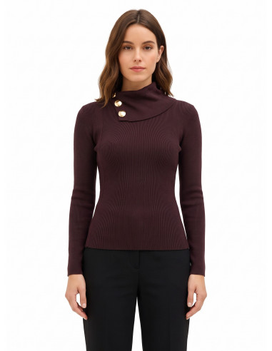 Rinascimento Fitted Viscose-Blend Jumper with Buttons at the Neck