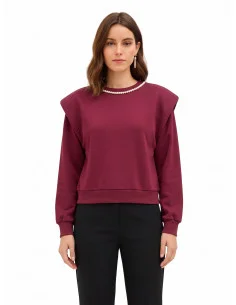 Sweat oversize en coton avec collier de perles amovible « Rinascimento »