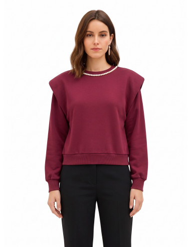 Rinascimento Oversized Cotton Sweatshirt with Removable Pearl Necklace