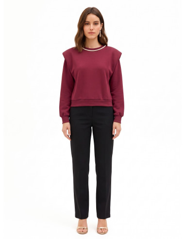 Sweat oversize en coton avec collier de perles amovible « Rinascimento »