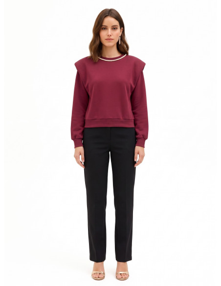 Rinascimento Oversized Cotton Sweatshirt with Removable Pearl Necklace