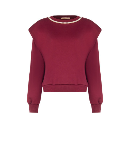 Rinascimento Oversized Cotton Sweatshirt with Removable Pearl Necklace