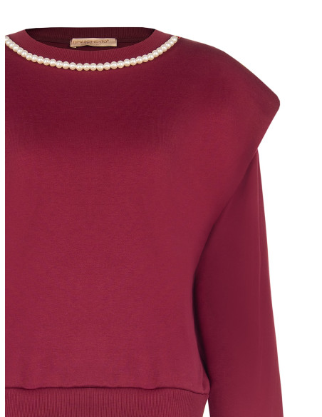 Sweat oversize en coton avec collier de perles amovible « Rinascimento »
