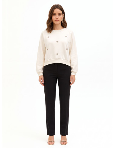 Sweat court oversize orné de cristaux cabochons « Rinascimento »
