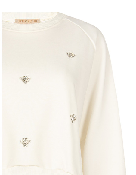 Cropped Oversized Sweatshirt with Cabochon Crystals – Rinascimento