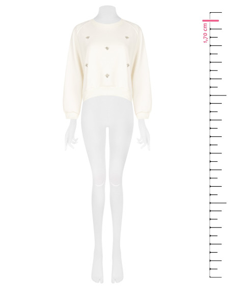 Cropped Oversized Sweatshirt with Cabochon Crystals – Rinascimento