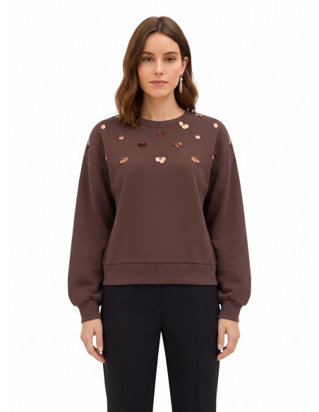 Regular-fit cotton sweatshirt with large sequin appliqué – Rinascimento