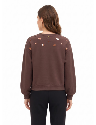 Regular-fit cotton sweatshirt with large sequin appliqué – Rinascimento