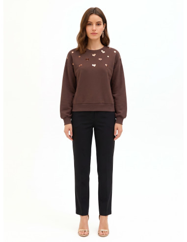 Regular-fit cotton sweatshirt with large sequin appliqué – Rinascimento