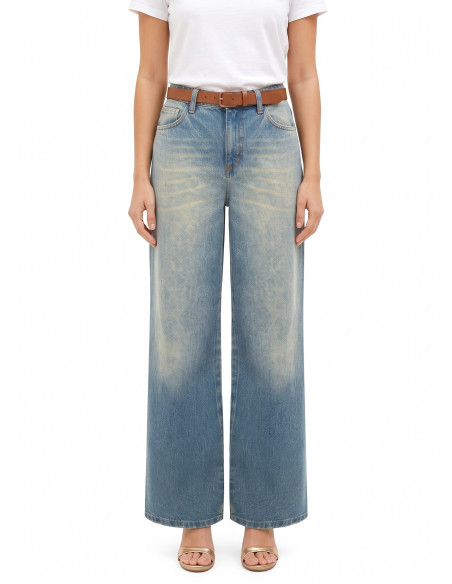 Wide-leg jeans with a distressed effect, light ‘Rinascimento’ wash