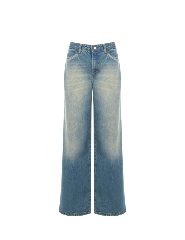 Jeans Wide Leg Effetto Consumato Lavaggio Chiaro Rinascimento