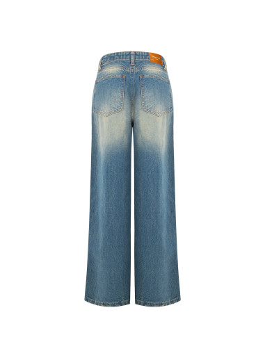 Jean à jambes larges, effet usé, délavage clair « Rinascimento »
