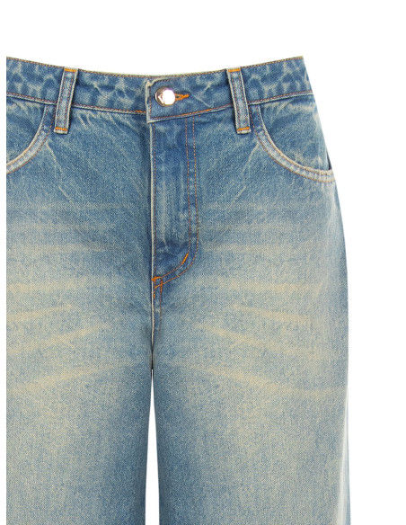 Jeans Wide Leg Effetto Consumato Lavaggio Chiaro Rinascimento