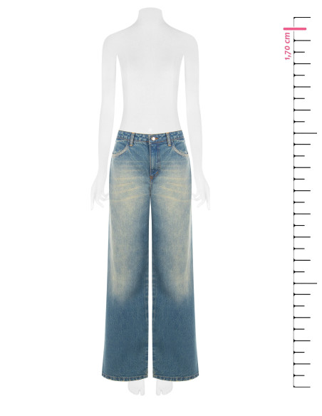 Jeans Wide Leg Effetto Consumato Lavaggio Chiaro Rinascimento