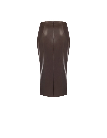 Rinascimento Faux Leather Sheath Skirt with Asymmetrical Cross-Over Detail