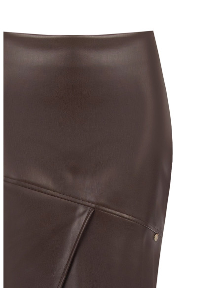 Rinascimento Faux Leather Sheath Skirt with Asymmetrical Cross-Over Detail