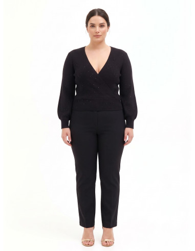 Pull Curvy à encolure en V croisée et micro-paillettes Rinascimento Curvy
