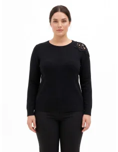 Curvy Fitted Jumper With Crochet Detail on the Shoulder – Rinascimento Curvy