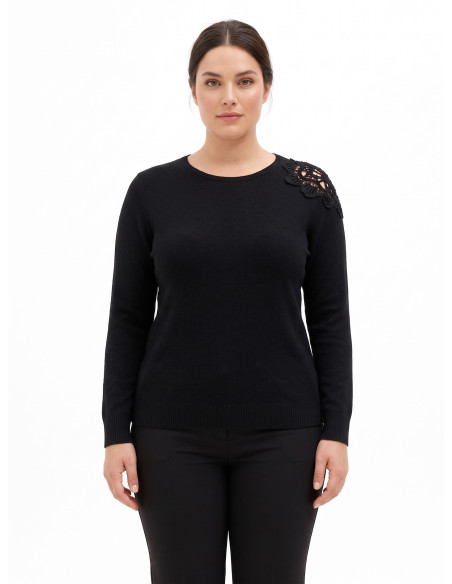 Curvy Fitted Jumper With Crochet Detail on the Shoulder – Rinascimento Curvy