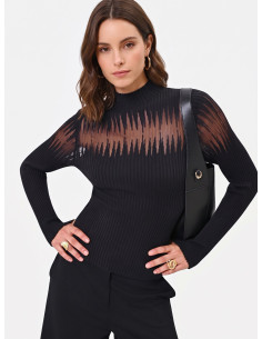 Pull moulant à côtes avec empiècements en tulle « Rinascimento » - ...