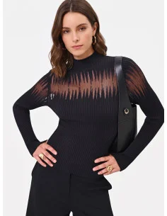 Pull ajusté côtelé avec empiècements en tulle Rinascimento