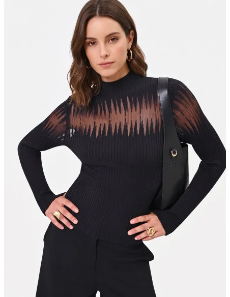 Maglione Aderente A Coste Con Inserti In Tulle Rinascimento