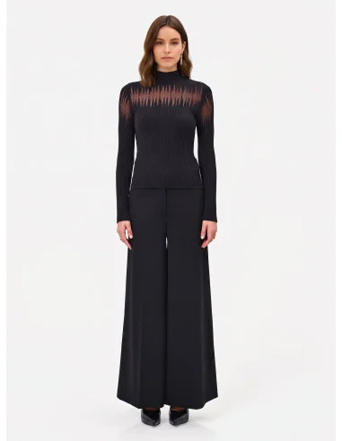 Pull ajusté côtelé avec empiècements en tulle Rinascimento