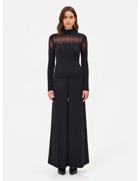 Maglione Aderente A Coste Con Inserti In Tulle Rinascimento