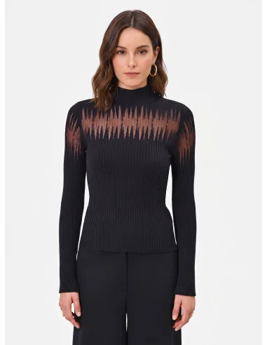 Pull ajusté côtelé avec empiècements en tulle Rinascimento