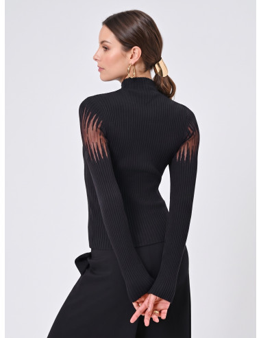 Rinascimento Fitted Ribbed Jumper with Tulle Inserts - Vestiti Firm...