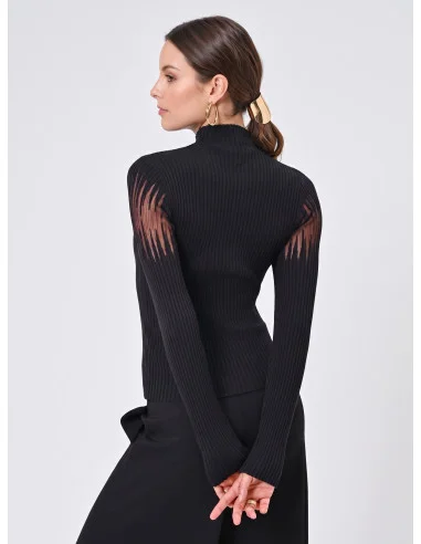 Fitted Ribbed Sweater With Tulle Inserts Rinascimento
